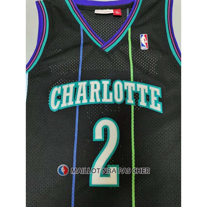 Maillot Charlotte Hornets Larry Johnson NO 2 Mitchell & Ness 1992-93 Noir